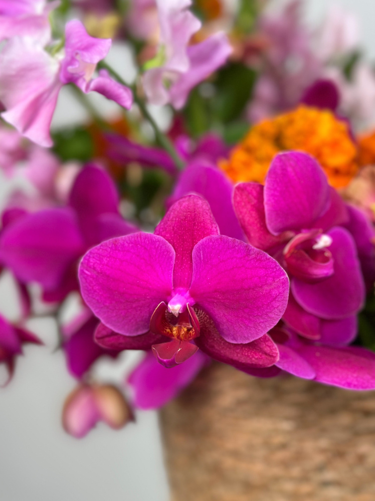 ЯРКАЯ КОРЗИНА С ЛЕТНИМИ ЦВЕТАМИ